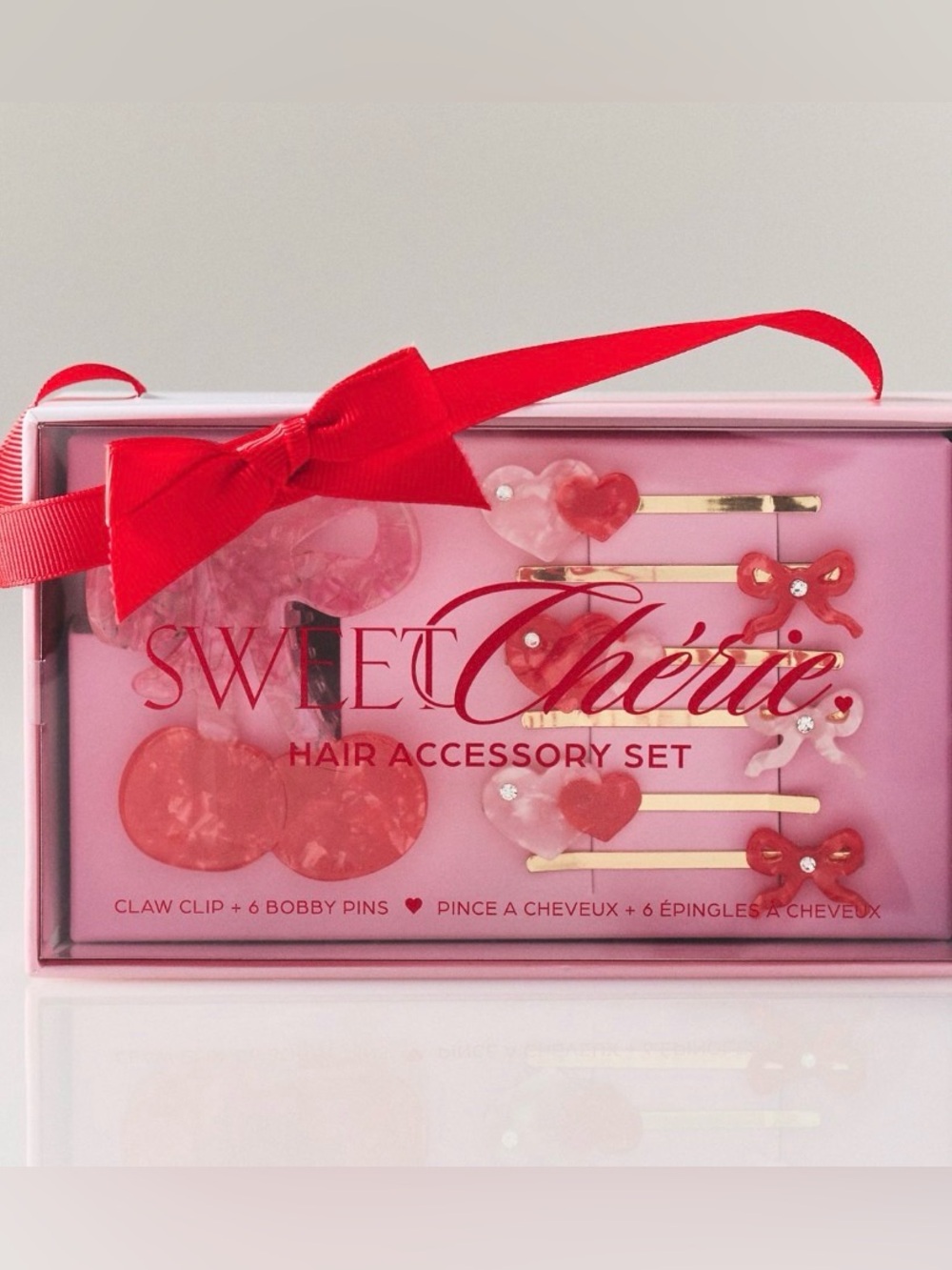 Anthropologie Cherie Hair Accessory Set Cherry Hair Clip Heart & Bow Bobby Pins